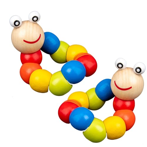 Bauchzeit Raupe, 2pcs 7,9 Zoll Holz Caterpillar Zappill Toy, niedliche Bunte Krabbelspielzeug, Entwicklungsbabys für Jungen Mädchen Spielzeug von JZLEJC