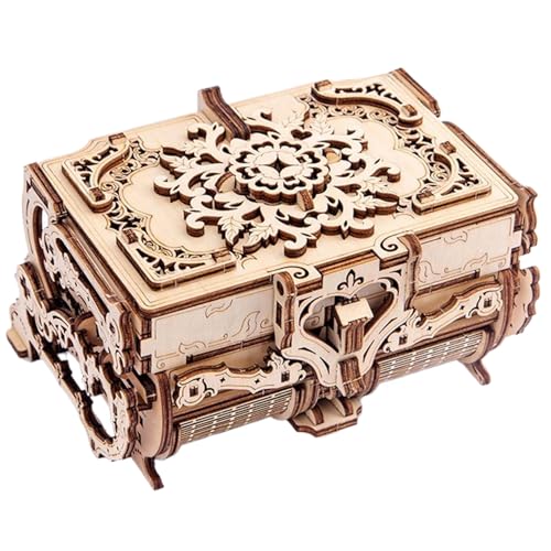 Holzpuzzle -Box, 3D -hölzerne Puzzle Schatzkasten Mechanischer Antrieb floraler Holzpuzzle -Box mit 6 Fächern 3D -Rätsel für Erwachsene Jugend von JZLEJC