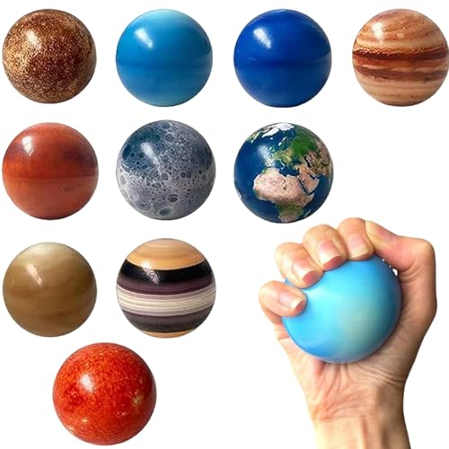 JZLEJC 10pcs Solarsystem Spielzeug, PU -Solarsystem Stress Planetenbälle, 10 Universum Planeten Spielzeug Stressabbau Planeten Squeeze Bälle Bildungsraum Spielzeug für Kinder Erwachsene von JZLEJC