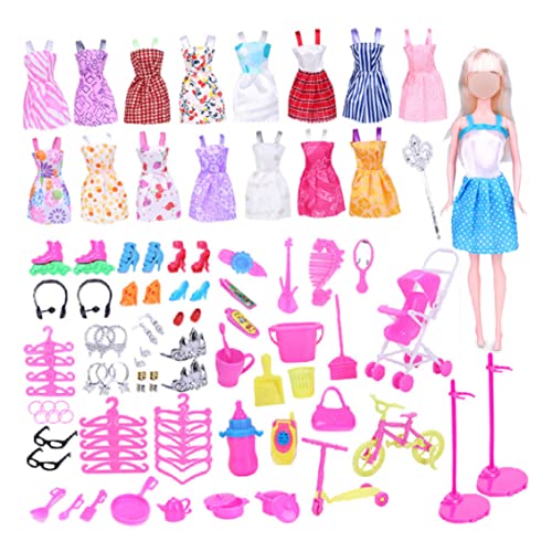 JZLEJC 114pcs Puppenkostüm Kleidung, Puppenkleidung mit Outfits Mini -Kleider Set Schuhe Halskette Ohrring -Kleiderbügel für Mädchen Geburtstag von JZLEJC