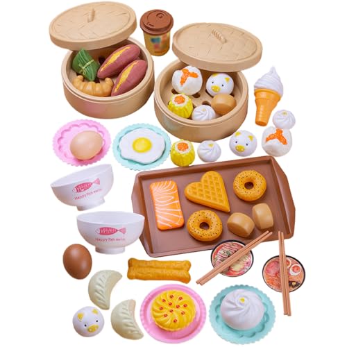 JZLEJC 46pcs Food Toys, Spielen Set, chinesisches Frühstück Dim Sum Set mit Dampfbrötchen und mehr Lebensmittel -Kochspielzeug Rollenspiel Spielzeug Geschenk für Kinder im Alter von 3+ von JZLEJC