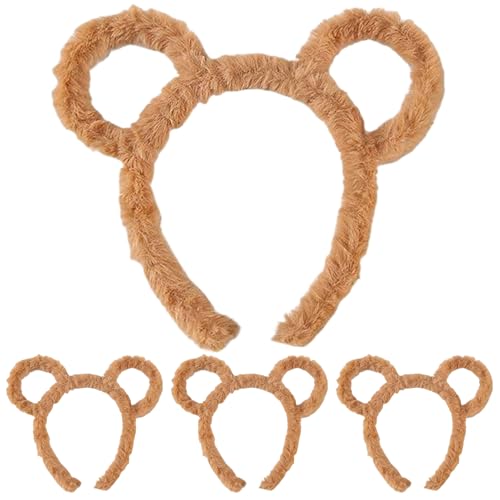 JZLEJC 4pcs Bärenohren, Bärenohren Stirnband niedliche pelzige tierische Ohren Stirnband, Mode Haarzubehör für Erwachsene und Kinder Make -up Wäsche Face Cosplay Party Dekor von JZLEJC