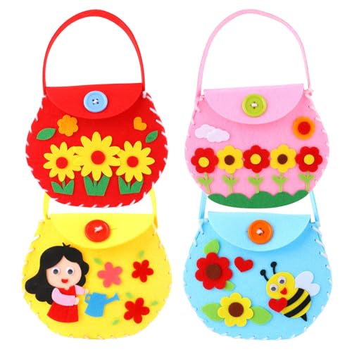 JZLEJC 4pcs Nähkit, Kindernähtet, niedliche Handtasche Filznäht Kit 4 Verschiedene lustige Kinder nähen DIY -Handwerksbalken helfen, feinmotorische Fähigkeiten zu nähen, für Kinder Anfänger von JZLEJC