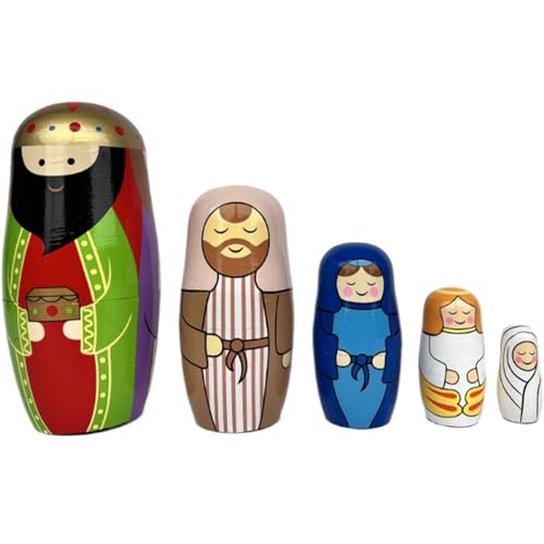 JZLEJC 5pcs/Set Nisting Puppen stapeln hölzerne russische Nistpuppen mit bemaltem Figur Muster glattes Finish Matryoshka Puppe für Mädchengeburtstagsgeschenke oder Heimdekoration von JZLEJC