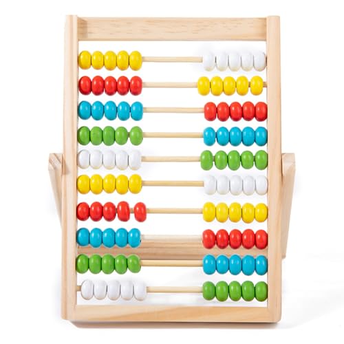 JZLEJC Abacus für Kindermathematik mit mehrfarbigen Perlen, 10-Reihen-Holzabakus für Kleinkinder 3-5, Zählblöcke, Vorschule Mathematik-Lernwerkzeuge für Kinder 6-8 von JZLEJC