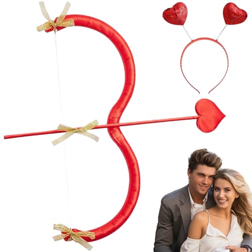 JZLEJC Cupid Bow und Pfeilset umfassen 15 Zoll romantische Cupid Bow & Heart Form Cupid Stirnband niedliche Cupid -Kostümgeschenke für Valentinstag Cosplay -Partyzubehör, rot von JZLEJC