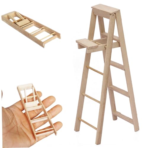 JZLEJC Dollhouse Treppe, 1 12 Skala Dollhouse Accessoires lebensee Holz Mini -Puppenhaus -Treppe lustige DIY -Zubehör Mini Leiter Dekor für Dollhouse, Holzpuppenhausmöbel von JZLEJC