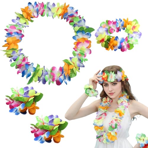 JZLEJC Flower Leis, Hawaiian Leis 4PCS/Set Buntes Hawaii Lei für Erwachsene Kinder Tropical Flower Leis Dekorative Leis für Luau Party, Sportveranstaltung, Hawaiian Decorations von JZLEJC