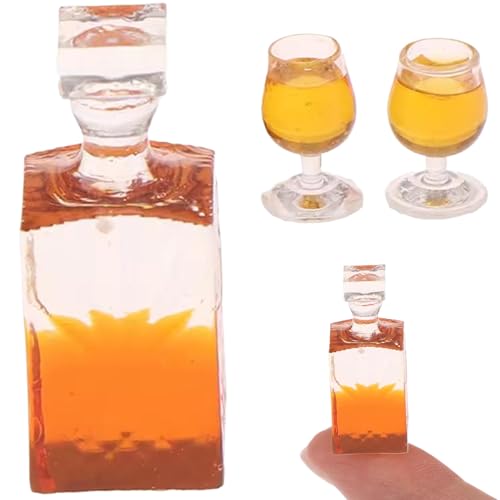 JZLEJC Mini Weinflaschen, Dollhouse Whisky Flasche Realistische Mini Alkoholflaschen Harz Mini Weinflaschen mit 2 Tassen Dekorative Puppenhauszubehör für Puppenhauseinstellungen von JZLEJC