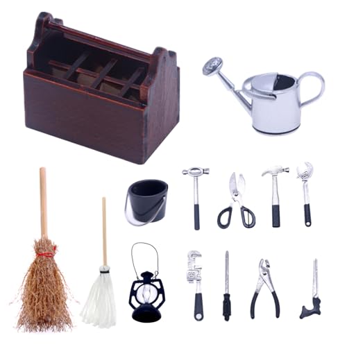 JZLEJC Miniatur-Tools, 14pcs Miniatur-Werkzeugkasten, Puppenhaus-Werkzeugkit, Multifunktional 1/12 Skalenzubehör Lustige Holzwerkzeugkasten Tragbare Mini-Toolbox für DIY-Handwerk, Style 1 1 von JZLEJC