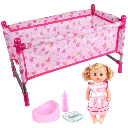 JZLEJC Puppenbett, Babypuppenkrippe Set Realistisches interessantes Puppenbett -Set beinhaltet anhörbar von JZLEJC