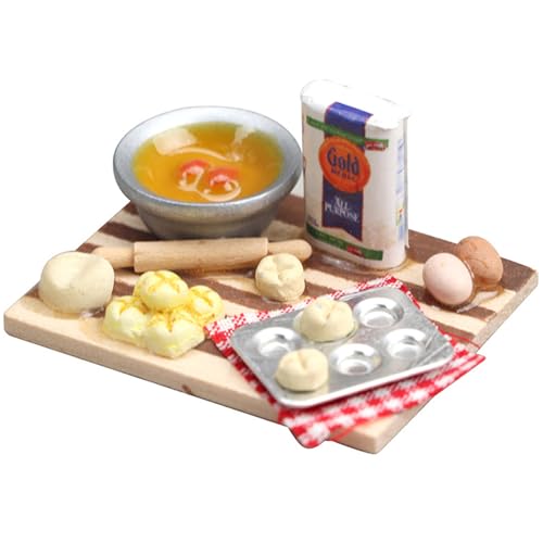 Miniaturfutter, Dollhouse Food, 1 12 Skala Miniaturfutter mit Mini -Lebensmitteln Eier Milchbrotmodell, Harz Mini -Lebensmittelspielzeug mit Holzbasis, DIY Miniatur Kochset Dollhouse Küche, Spielze von JZLEJC