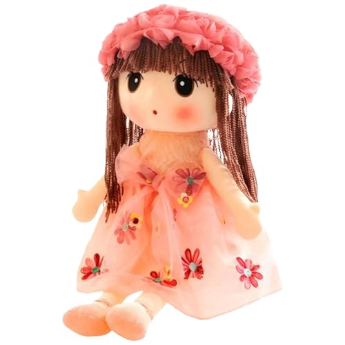 Süße Stoffpuppe für Mädchen realistisch 18 Zoll Plüsch Puppe mit Blumenkleid, Hut, Schuhen und lange Haare Baumwolle ausgestopft kuschelische, weiche Puppe, Puppen für Mädchen, Ragdoll, Geschenke f von JZLEJC