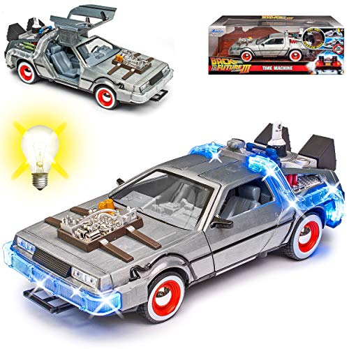 Delorean DMC Zurück in die Zukunft Back to The Future III mit Beleuchtung 1/24 Jada Modell Auto mit individiuellem Wunschkennzeichen von Ja-da