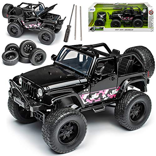 Jeep Wrangler X JK 3 Türer Schwarz mit extra Felgen 2007-2018 1/24 Jada Modell Auto von Ja-da