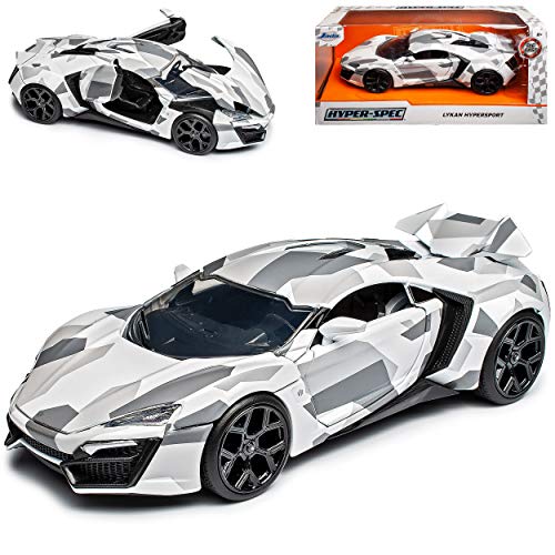 W Motors Lykan Hypersport Coupe Camouflage Weiss Grau 1/24 Jada Modell Auto mit individiuellem Wunschkennzeichen von Ja-da