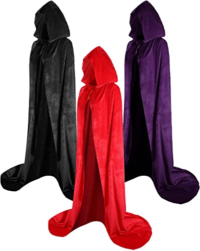 3 Stück Halloween Kapuzenumhang Langer Samtumhang Unisex Mittelalter Umhang für Erwachsene Cosplay Kostüm Party Weihnachten Männer Frauen 150 cm, 3 Farben von JaGely