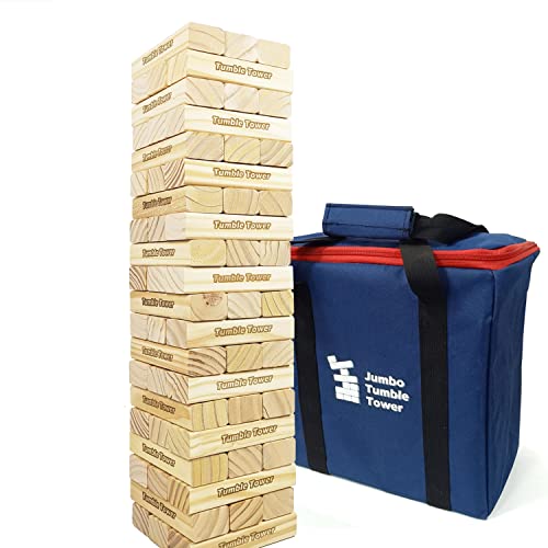 Jac & Mok Jumbo-Trommelturm-Spiel, 60 Stück, aus Holz, Spielzeug mit Tragetasche, hochwertiges Kiefernholz-Material (von 60 cm bis 150 cm) von Jac & Mok