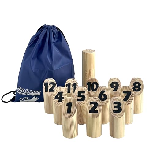 Number Kubb Scatter Smite Timber Toss Game Stick Wurfspiel aus Hartholz (mit Tragetasche, Hinterhof) von Jac & Mok