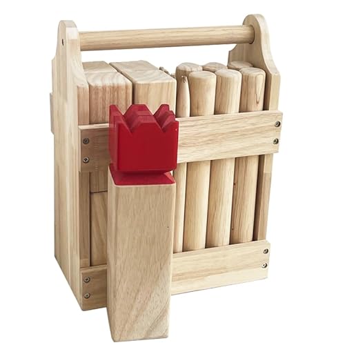 JacJoe All Pro Kubb Spiel im Freien | Wurfspiel mit Tragetasche | Kegelspiel | Gummi Holz Garten Rasen Spiele | Wurfspiel mit Tragetasche (Wooden Crate, L) von JacJoe All Pro