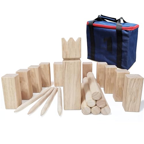 Kubb Spiel-Wurfspiel- Wikinger Spiel-Premium Kautschukholz Hinterhof-Wurfspielzeug mit Tragetasche von JacMok