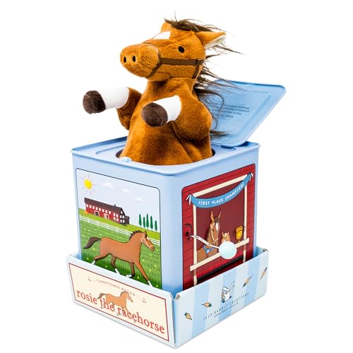 Jack Rabbit Creations: Rosie The Racehorse – Klassisches Musik-Jack-in-the-Box-Spielzeug, Plüsch-Pferd, Seitenkurbel spielt Lied, Überraschungs-Pop-Up, Kinder ab 3 Jahren von Jack Rabbit Creations