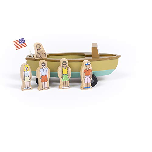 Jack Rabbit Lake Life Vintage Magnetische Bootskreationen - Klassisches Holzspielzeug - Wasserfahrzeuge, Yachtfamilie, Wasserhund und amerikanische Flagge - entwickelt Geschicklichkeit & Motorik - 3+ Jahre von Jack Rabbit Creations