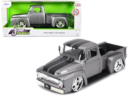 1956 F-100 Pickup Truck Grau Metallic mit schwarzen Streifen Just Trucks Serie 1/24 Druckguss Modellauto von Jada 34308 von Jada Toys