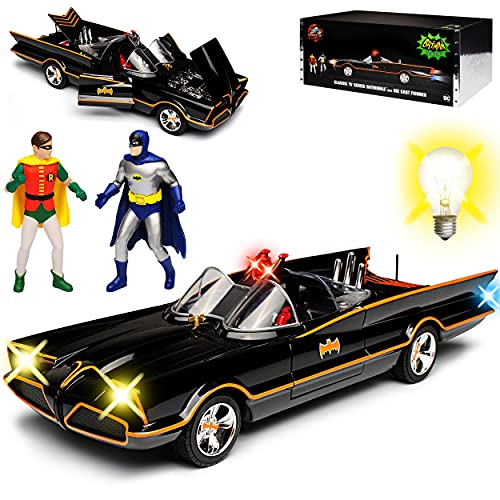 Batmobil Classic TV Serie mit LED Licht und 2 Figuren Batman und Robin 1/18 Jada Modell Auto mit individiuellem Wunschkennzeichen von Jada Toys