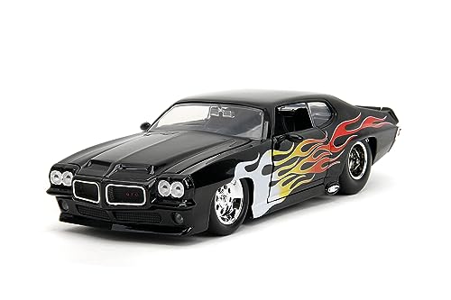 Big Time Muscle 1:24 1971 Pontiac GTO Druckguss-Auto, Spielzeug für Kinder und Erwachsene (schwarze Flammen) von Jada Toys