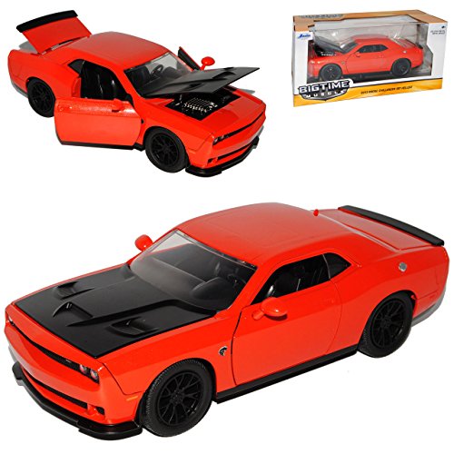 Dodge Challenger SRT Hellcat LC Coupe Orange Rot Schwarze Motorhaube Ab 2008 1/24 Jada Modell Auto mit individiuellem Wunschkennzeichen von Jada Toys