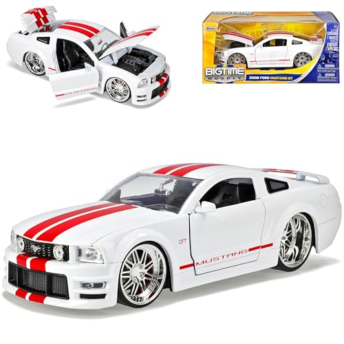 Ford Mustang V 1. Generation Shelby GT-500KR Weiss mit Roten Streifen 2004-2009 1/24 Jada Modell Auto mit individiuellem Wunschkennzeichen von Jada Toys