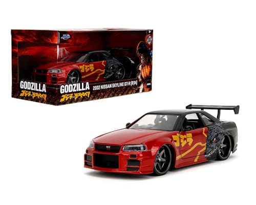 Jada Toys Nissan Skyline GT-R (R34) 1:24 Auto Modellauto, Schwarz, Godzilla, Erwachsene, Teenager, Auto-Enthusiasten, Godzilla-Fans, Sammler von Jada Toys