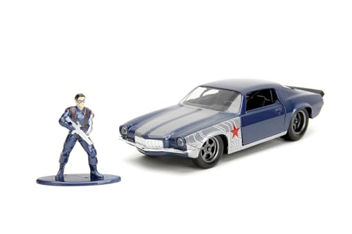 Jada 253223021 Toys Marvel, 1973 Chevrolet Camaro, inkl. Winter Soldier Figur, Die-Cast Modellauto im Maßstab 1:32 (14 cm), Metallauto für Sammler und Kinder ab 8 Jahre, blau von Jada Toys