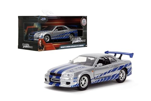 Jada Toys 97184S Jada Brian's 1999 Nissan GT-R Silver/Blue Miniaturauto Skyline GTR R34 Brian Fast and Furious Maßstab 1:32, Grau/Blau von Jada Toys