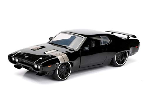 Jada 98292 Toys Fast & Furious 8 Dom's 1972 Plymouth GTX, Auto, Tuning-Modell im Maßstab 1:24, zu öffnende Türen, Motorhaube und Kofferraum, Freilauf, schwarz von Jada Toys