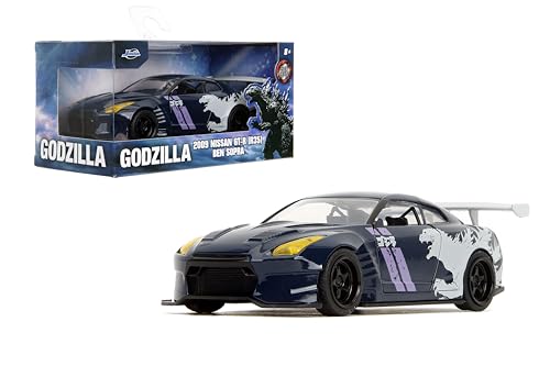 Jada Hollywood Rides Maßstab 1:32 Die-Cast 2009 Nissan GT-R (R35) Ben Sopra Godzilla - Türen zum Öffnen - Gummireifen - Sammlerstück für Erwachsene - Toho Lizenziert von Jada Toys