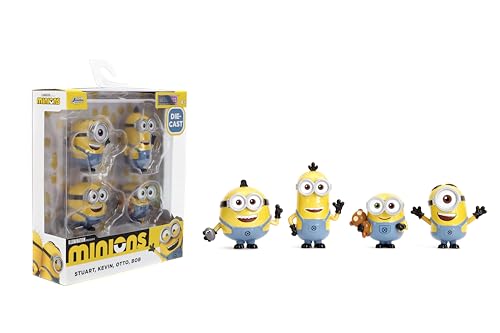 Jada - Ich Einfach Unverbesserlich Minions Metalfigs 4er-Pack – Stuart, Kevin, Otto, Bob – Sammlerstück 6,3 cm Metallfiguren, Wave 1 von Jada Toys