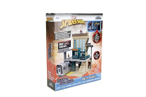 Jada Toys Marvel Spider-Man Kulisse Daily Bugle (20 cm) - Deluxe NYC Scene für Marvel Sammelfiguren, inkl. 2 Nano-Metallfiguren von Spider-Man & Jonah Jameson, Spielzeug und Fanartikel ab 5 Jahre von Jada Toys