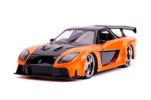 Jada Toys 253203058 Fast & Furious Han's Mazda RX-7, Auto, Tuning-Modell im Maßstab 1:24, mit Spoiler, zu öffnende Türen, Motorhaube und Kofferraum, Freilauf, orange von Jada Toys