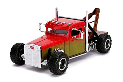 Jada Toys Fast & Furious Hobbs and Shaw Custom Peterbilt Truck, Auto, Tuning-Modell im Maßstab 1:24, zu öffnende Türen, Freilauf, rot/gelb von Jada Toys