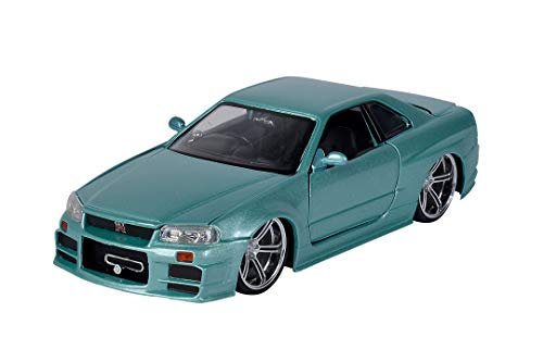 Jada Toys Fast & Furious Brian's Nissan Skyline, 2002, GTR (R34), zu öffnende Türen, Kofferraum und Motorhaube, Modellauto, Spielzeugauto, Maßstab 1:24, Silber von Jada Toys