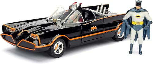 Jada Toys 253213000 Batman 1966 Classic Batmobil, Build+Collect, Die-cast Bausatz, Maßstab 1:24, Spielzeugauto inkl. Batman & Robin Figur, zu öffnende Türen, Kofferraum, abnehmbare Motorhaube, schwarz von Jada Toys