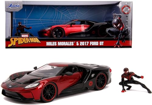 Jada Toys Marvel Miles Morales, 2017 Ford GT, Spielzeugauto aus Die-cast, Türen, Kofferraum, Motorhaube zum Öffnen, inkl. Die-cast Miles Morales Figur, Maßstab 1:24, rot Jada Toys Marvel Miles Morales, 2017 Ford GT, Spielzeugauto aus Die-cast, Türen, Kofferraum, Motorhaube zum Öffnen, inkl. Die-cast Miles Morales Figur, Maßstab 1:24, rot von Jada