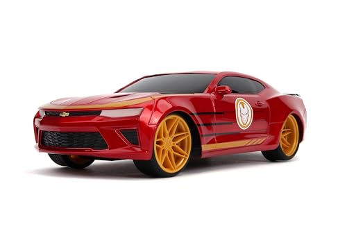 Jada Toys 253226000 Marvel RC, Iron Man 2016 Chevy, Chevrolet Camaro SS, Ferngesteuertes Auto, Turbofunktion, 2-Kanal Funkfernbedienung, USB-Ladefunktion, inkl. Batterien, 1:16, rot, One Size von Jada Toys