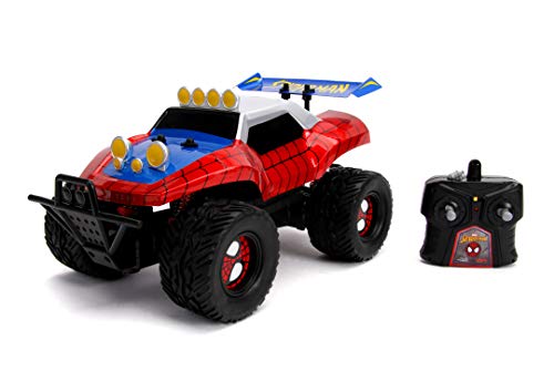 Jada 253228000 Spider Toys Marvel RC Spiderman, Buggy, Ferngesteuertes Auto, Turbofunktion, 2-Kanal Funkfernbedienung, USB-Ladefunktion, inkl. Batterien, 1:14, rot/blau, One Size von Jada Toys