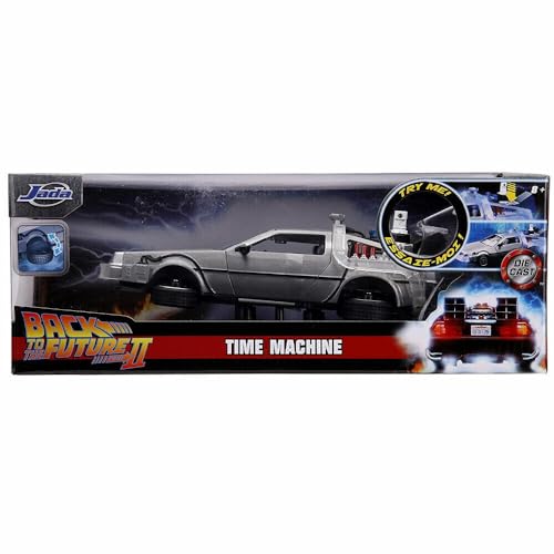 Jada Toys 253255021 Zurück in die Zukunft 2, Delorean DMC-12 Modellauto, 1:24, Time Machine, mit Licht- und Radfunktion, Flügeltüren, viele Details, Silber von Jada Toys