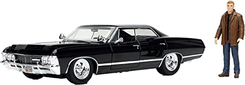 Jada 253255037 Toys Supernatural Dean Winchester, 1967 Chevy Impala Sport Sedan, Türen + Kofferraum + Moterhaube zum Öffnen, Maßstab 1:24, schwarz, One Size von Jada Toys