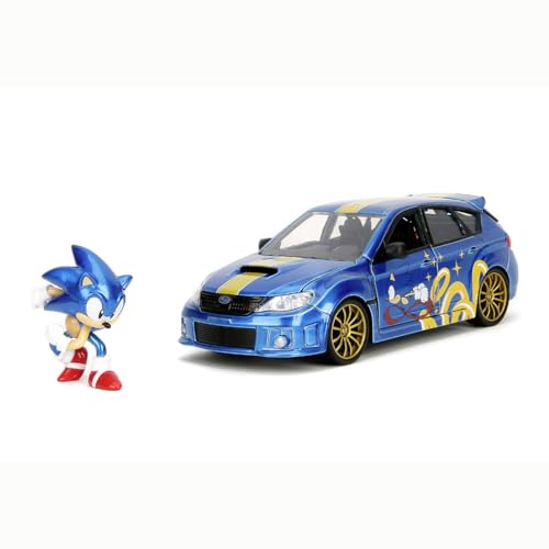 Jada Toys Sonic The Hedgehog Auto Subaru Impreza WRX STI 2012 (19 cm) mit Figur (6 cm) - Modellauto mit Türen zum Öffnen, Spielzeug-Set aus Metall für Fans und Kinder ab 8 Jahre von Jada Toys