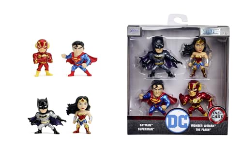 Jada Toys 4er-Set DC Figuren (Batman, Superman, The Flash, Wonder Woman) - 4 Sammelfiguren aus Metall, Welle 1, Spielzeug für Fans & Sammler ab 8 Jahre, je 6,5 cm von Jada Toys